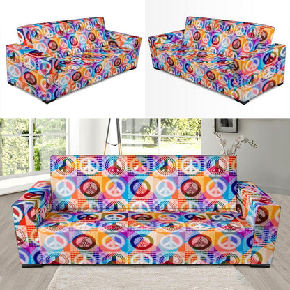 Peace Sign Patchwork Design Print Sofa Slipcover-JTAMIGO.COM