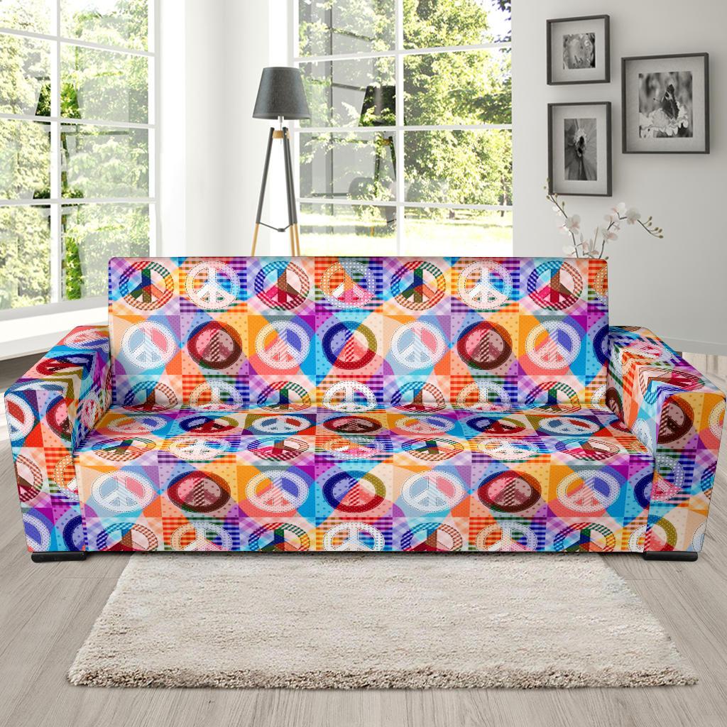 Peace Sign Patchwork Design Print Sofa Slipcover-JTAMIGO.COM