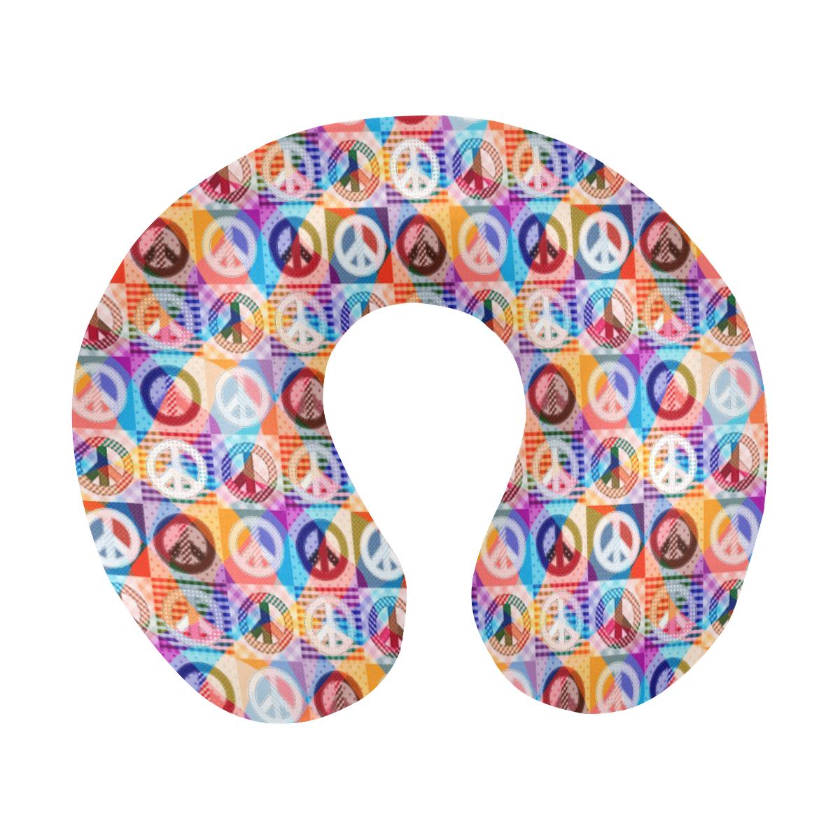 Peace Sign Patchwork Design Print U-Shaped Travel Neck Pillow-JTAMIGO.COM