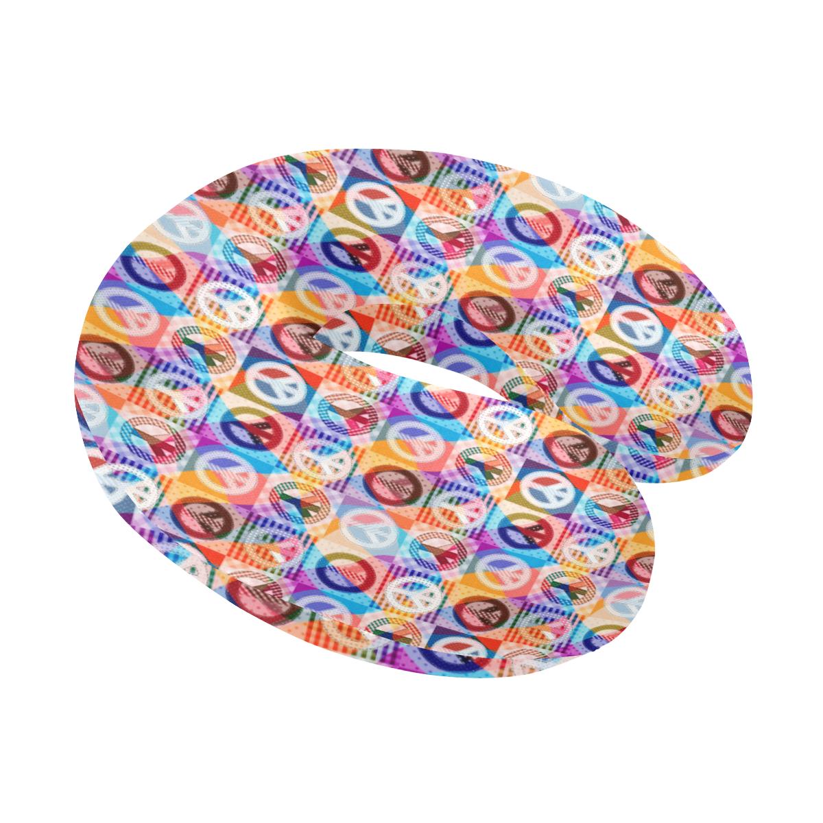 Peace Sign Patchwork Design Print U-Shaped Travel Neck Pillow-JTAMIGO.COM