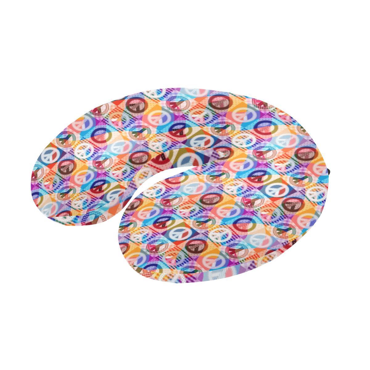 Peace Sign Patchwork Design Print U-Shaped Travel Neck Pillow-JTAMIGO.COM