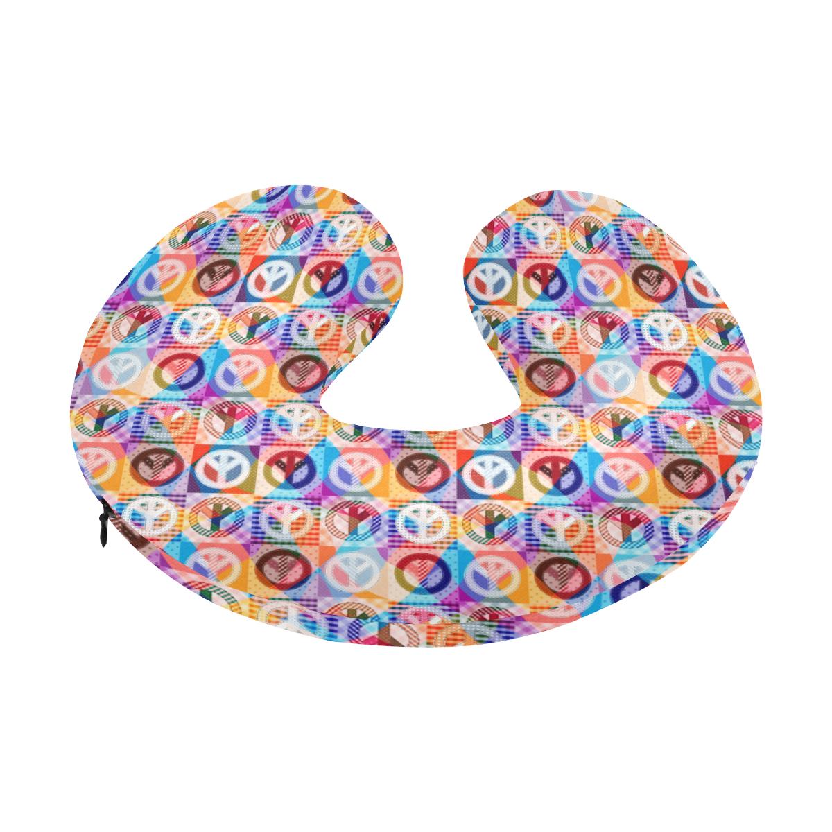 Peace Sign Patchwork Design Print U-Shaped Travel Neck Pillow-JTAMIGO.COM