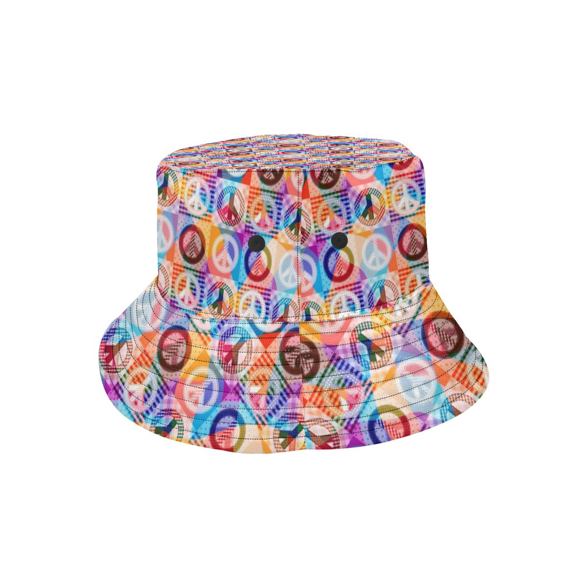 Peace Sign Patchwork Design Print Unisex Bucket Hat