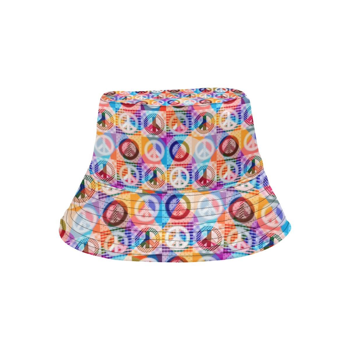 Peace Sign Patchwork Design Print Unisex Bucket Hat