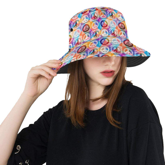 Peace Sign Patchwork Design Print Unisex Bucket Hat