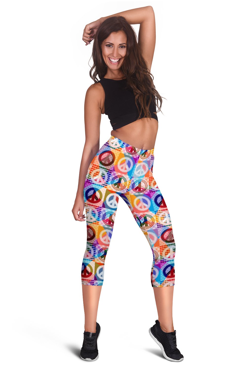 Peace Sign Patchwork Design Print Women Capris