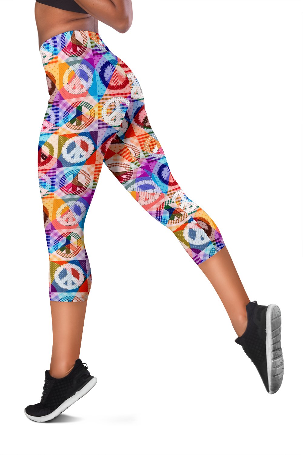 Peace Sign Patchwork Design Print Women Capris