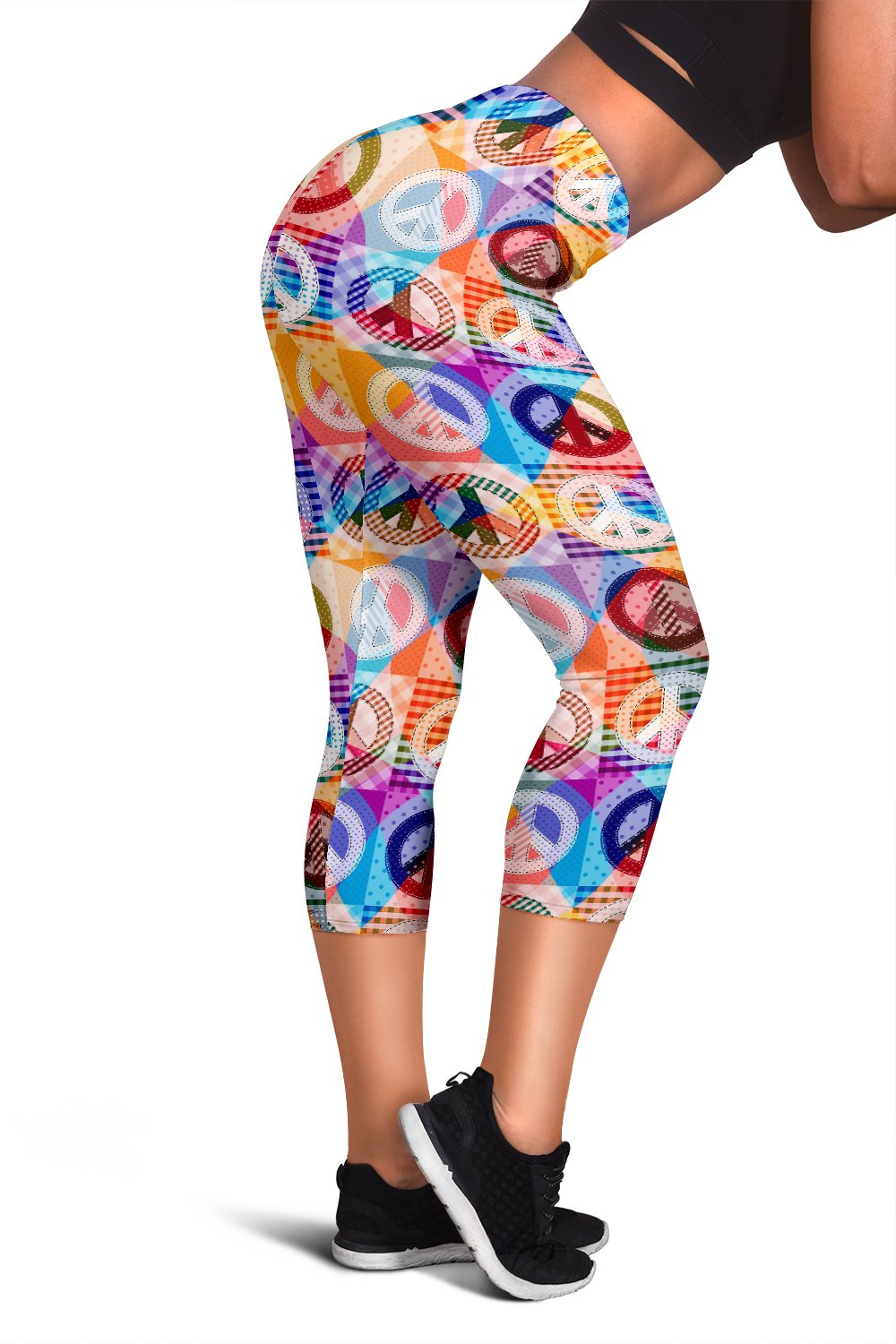 Peace Sign Patchwork Design Print Women Capris