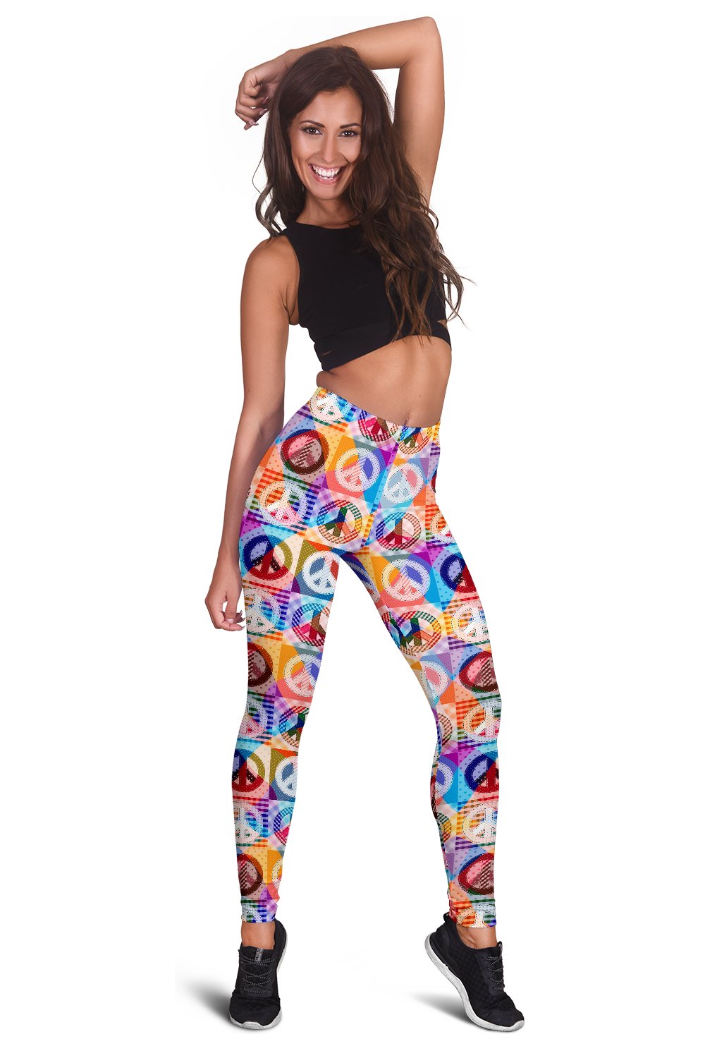 Peace Sign Patchwork Design Print Women Leggings