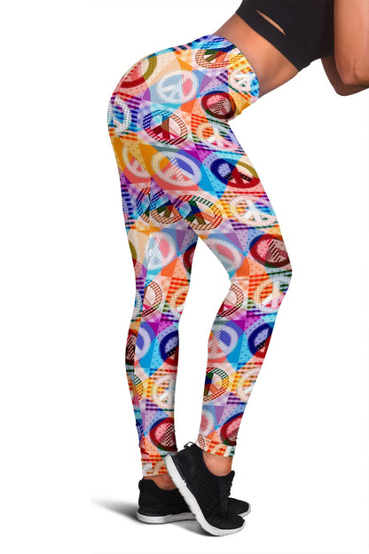 Peace Sign Patchwork Design Print Women Leggings