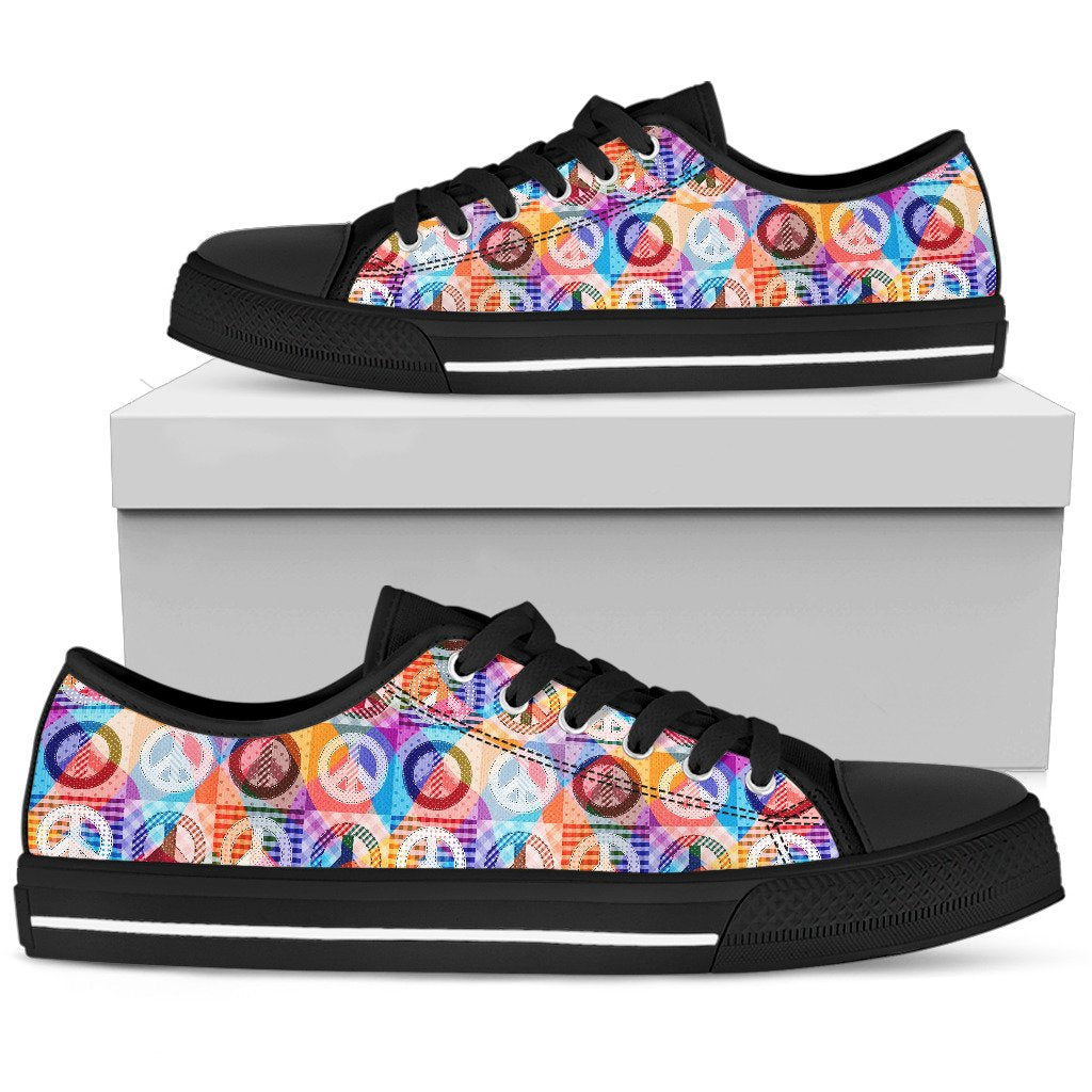 Peace Sign Patchwork Design Print Women Low Top Shoes-JTAMIGO.COM