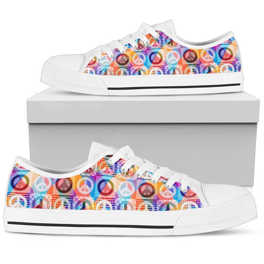 Peace Sign Patchwork Design Print Women Low Top Shoes-JTAMIGO.COM