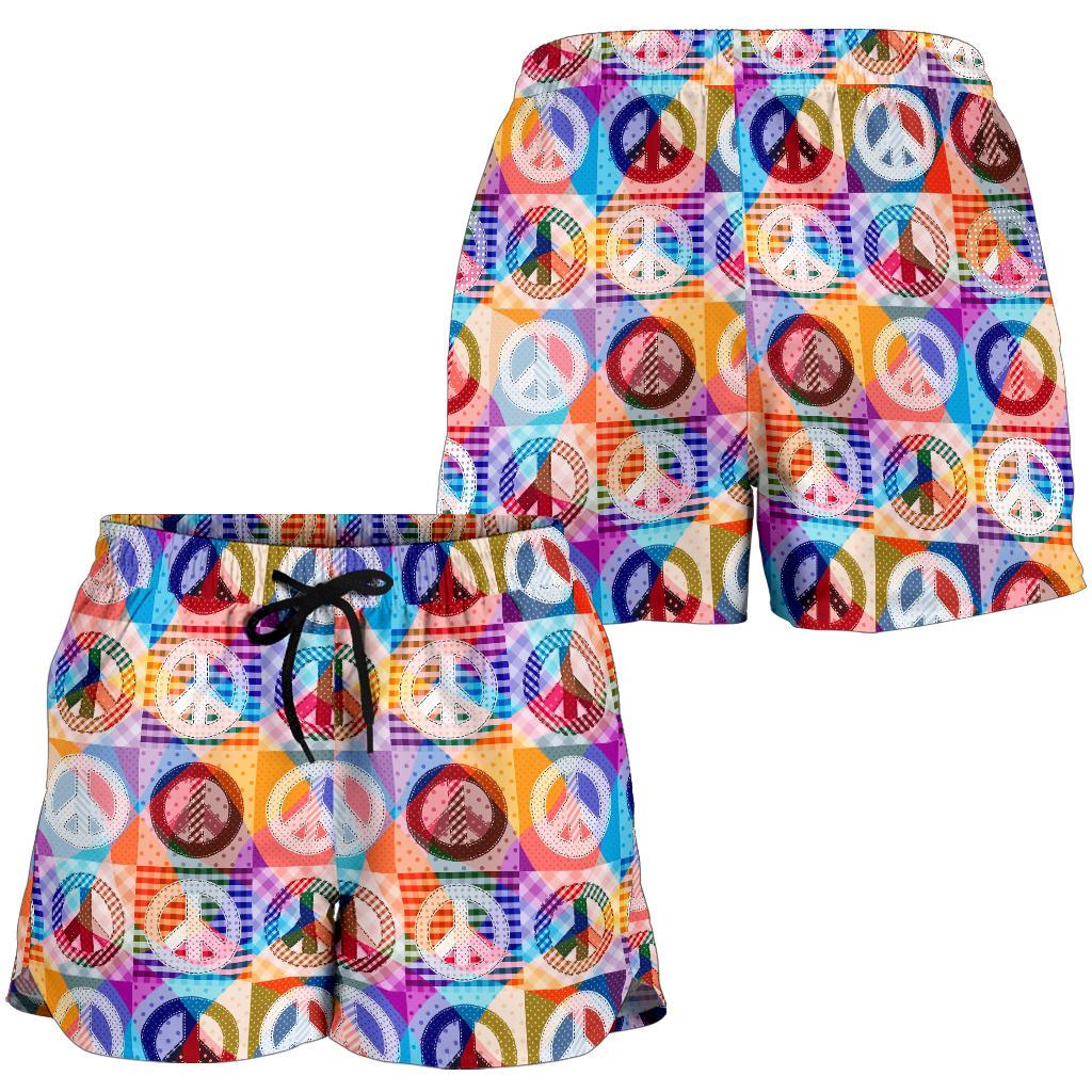 Peace Sign Patchwork Design Print Women Shorts-JTAMIGO.COM