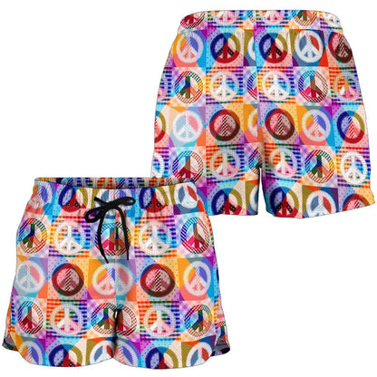 Peace Sign Patchwork Design Print Women Shorts-JTAMIGO.COM