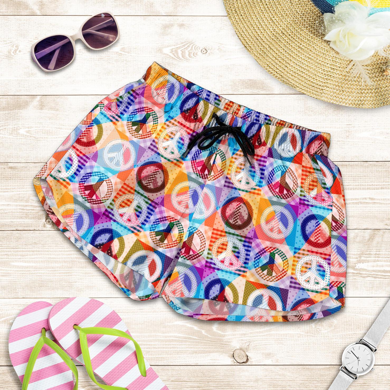 Peace Sign Patchwork Design Print Women Shorts-JTAMIGO.COM
