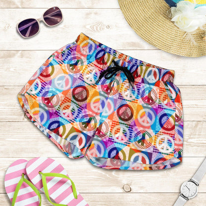 Peace Sign Patchwork Design Print Women Shorts-JTAMIGO.COM