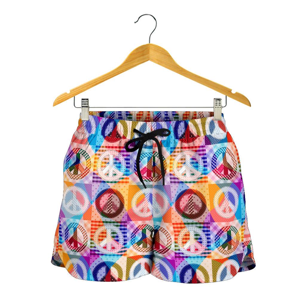 Peace Sign Patchwork Design Print Women Shorts-JTAMIGO.COM