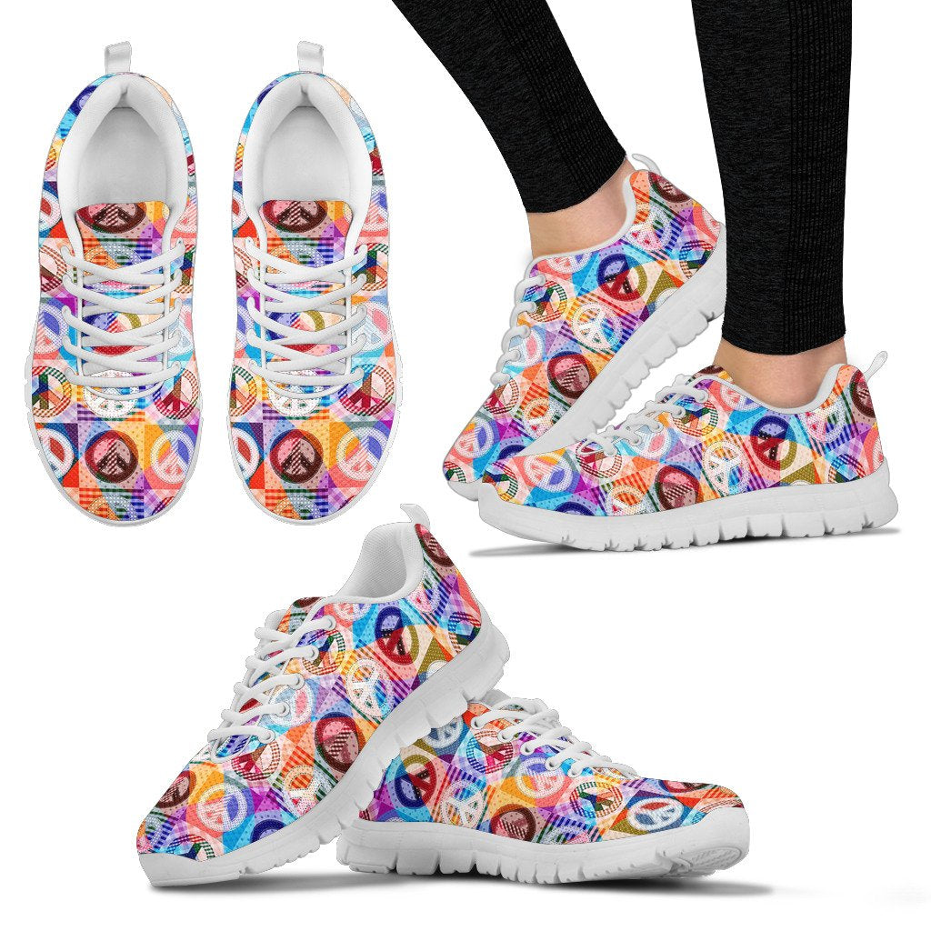 Peace Sign Patchwork Design Print Women Sneakers Shoes