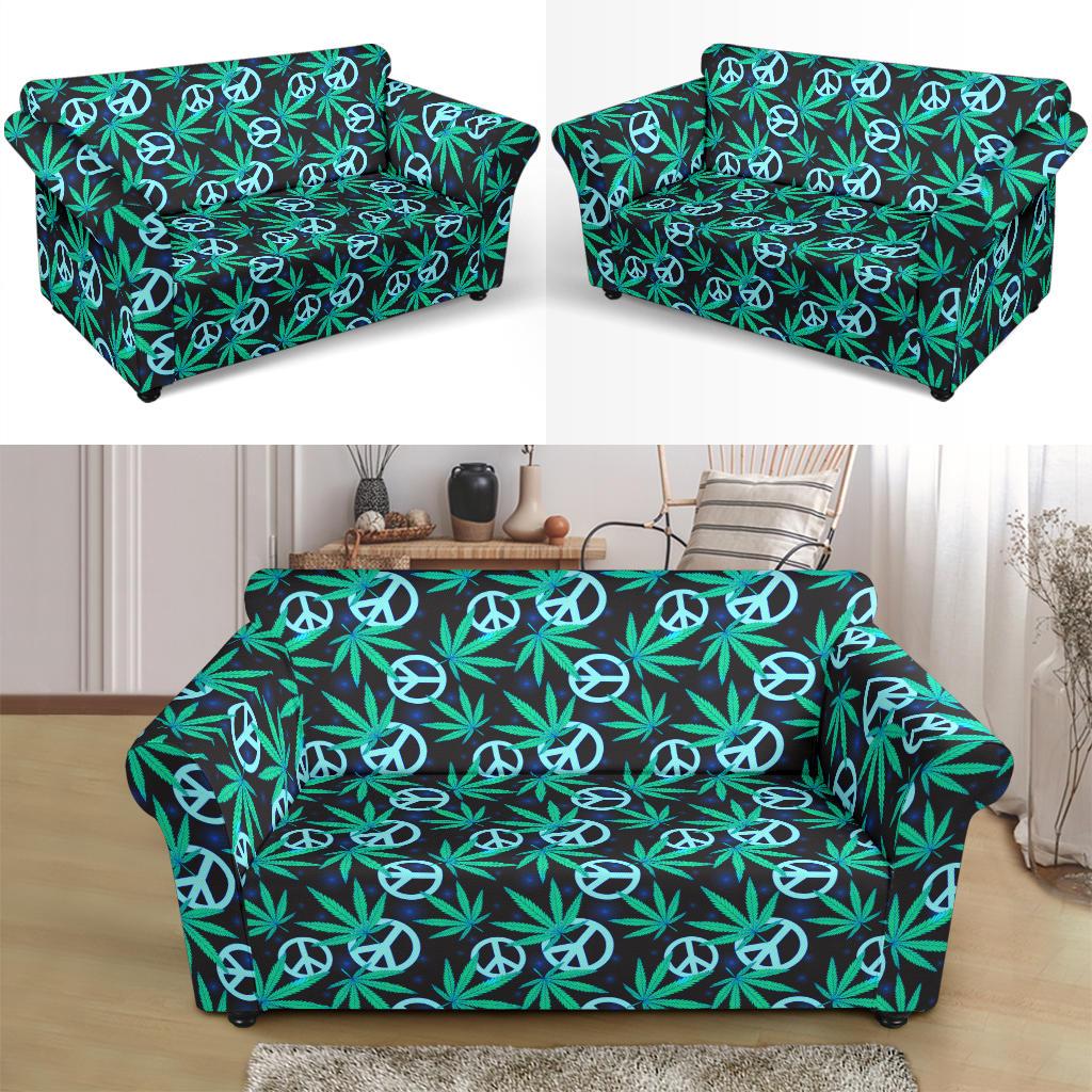 Peace Sign Themed Design Print Loveseat Slipcover-JTAMIGO.COM