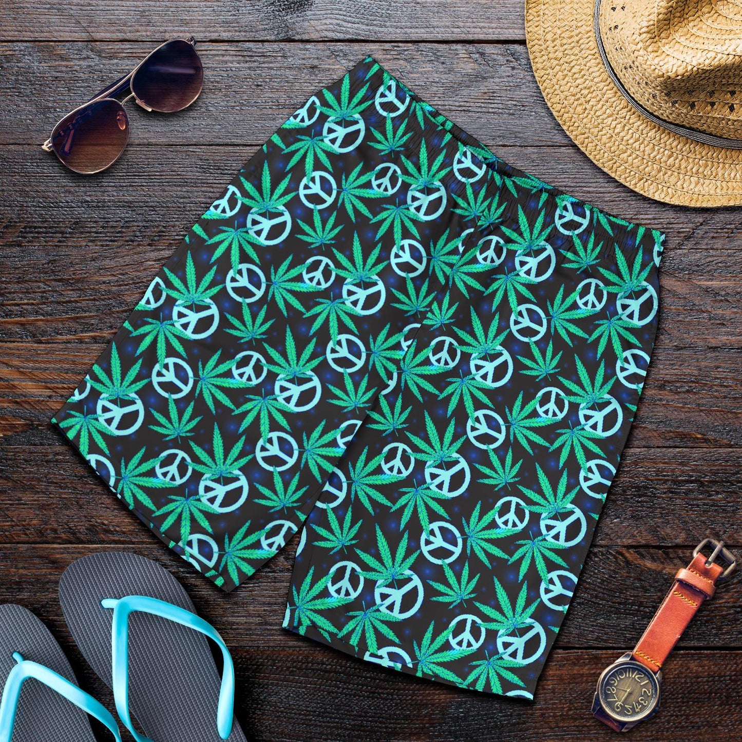 Peace Sign Themed Design Print Mens Shorts-JTAMIGO.COM