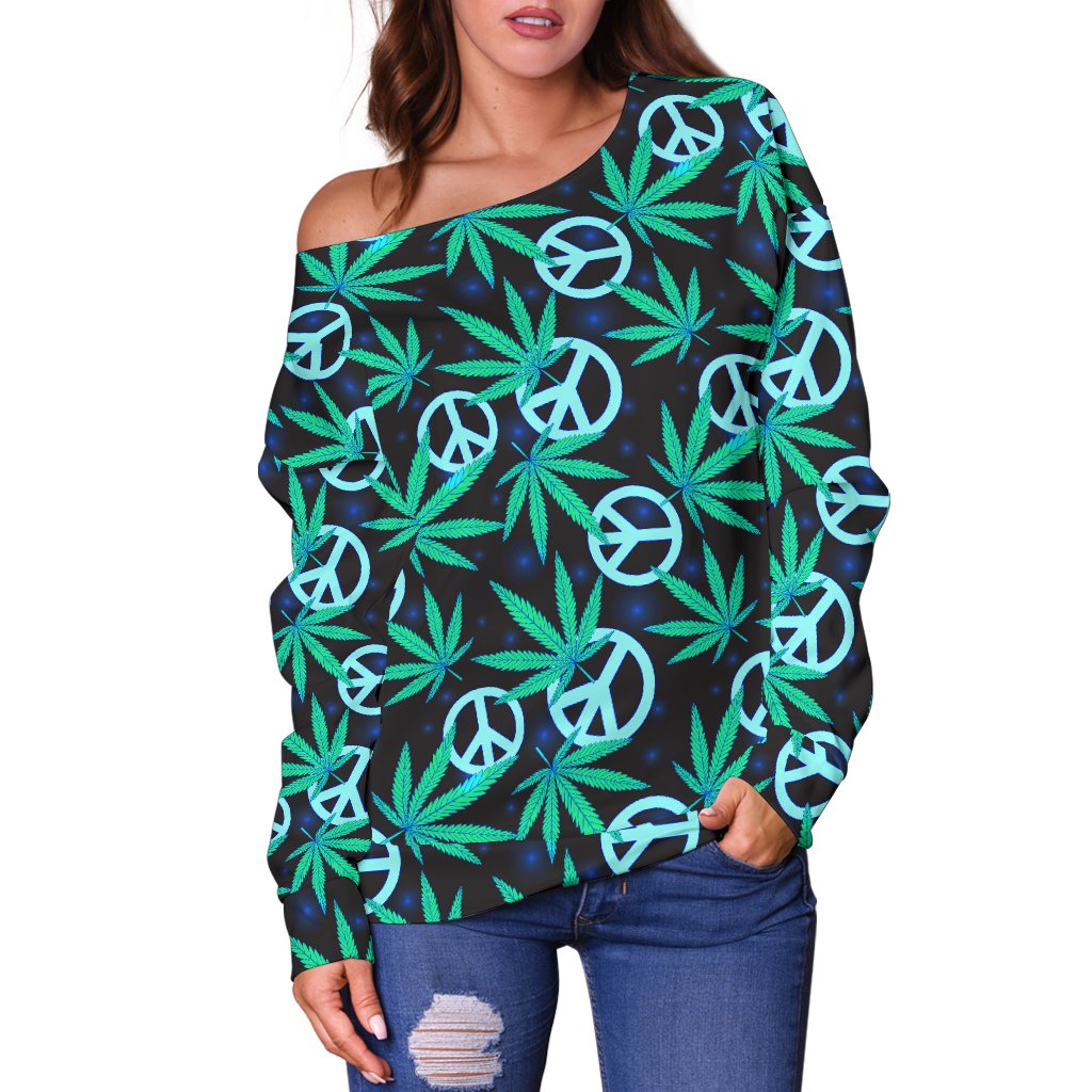 Peace Sign Themed Design Print Off Shoulder Sweatshirt
