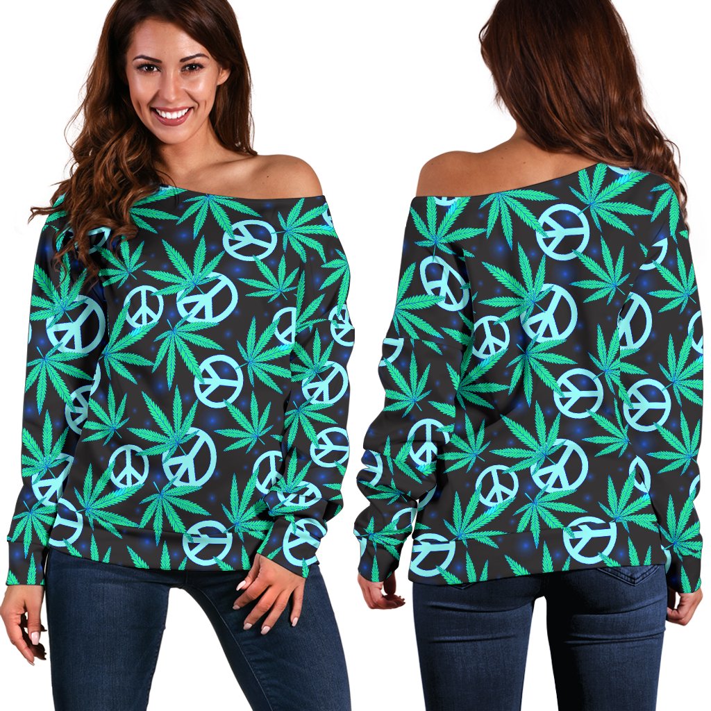 Peace Sign Themed Design Print Off Shoulder Sweatshirt