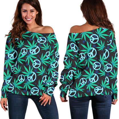 Peace Sign Themed Design Print Off Shoulder Sweatshirt