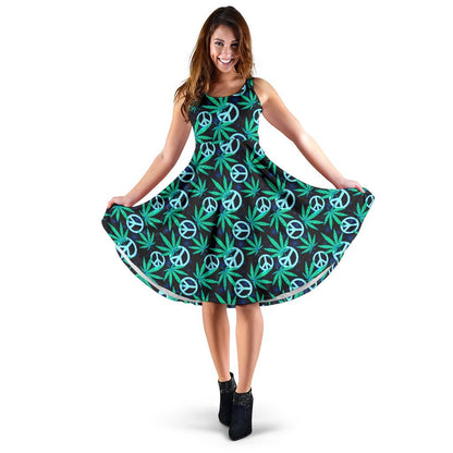 Peace Sign Themed Design Print Sleeveless Dress