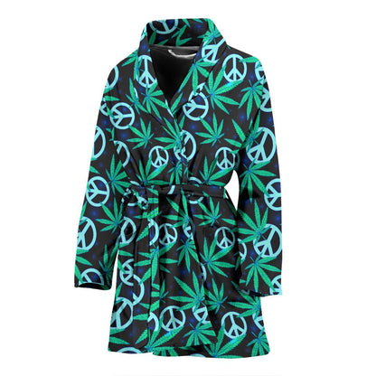 Peace Sign Themed Design Print Women Bath Robe-JTAMIGO.COM