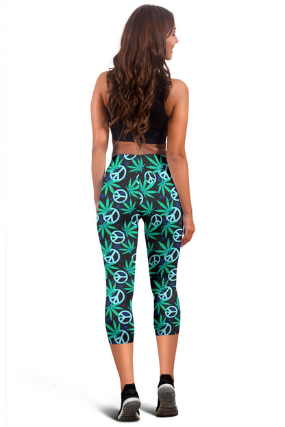 Peace Sign Themed Design Print Women Capris