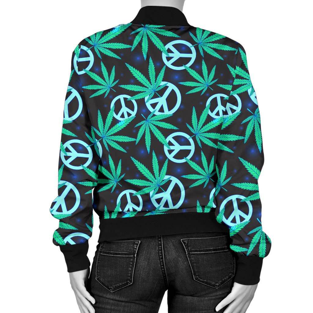 Peace Sign Themed Design Print Women Casual Bomber Jacket