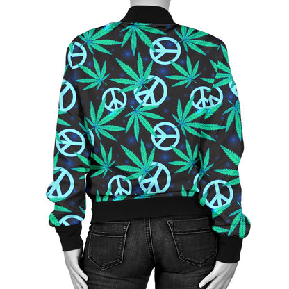 Peace Sign Themed Design Print Women Casual Bomber Jacket