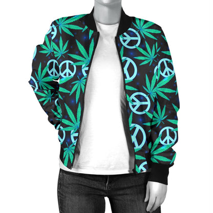 Peace Sign Themed Design Print Women Casual Bomber Jacket