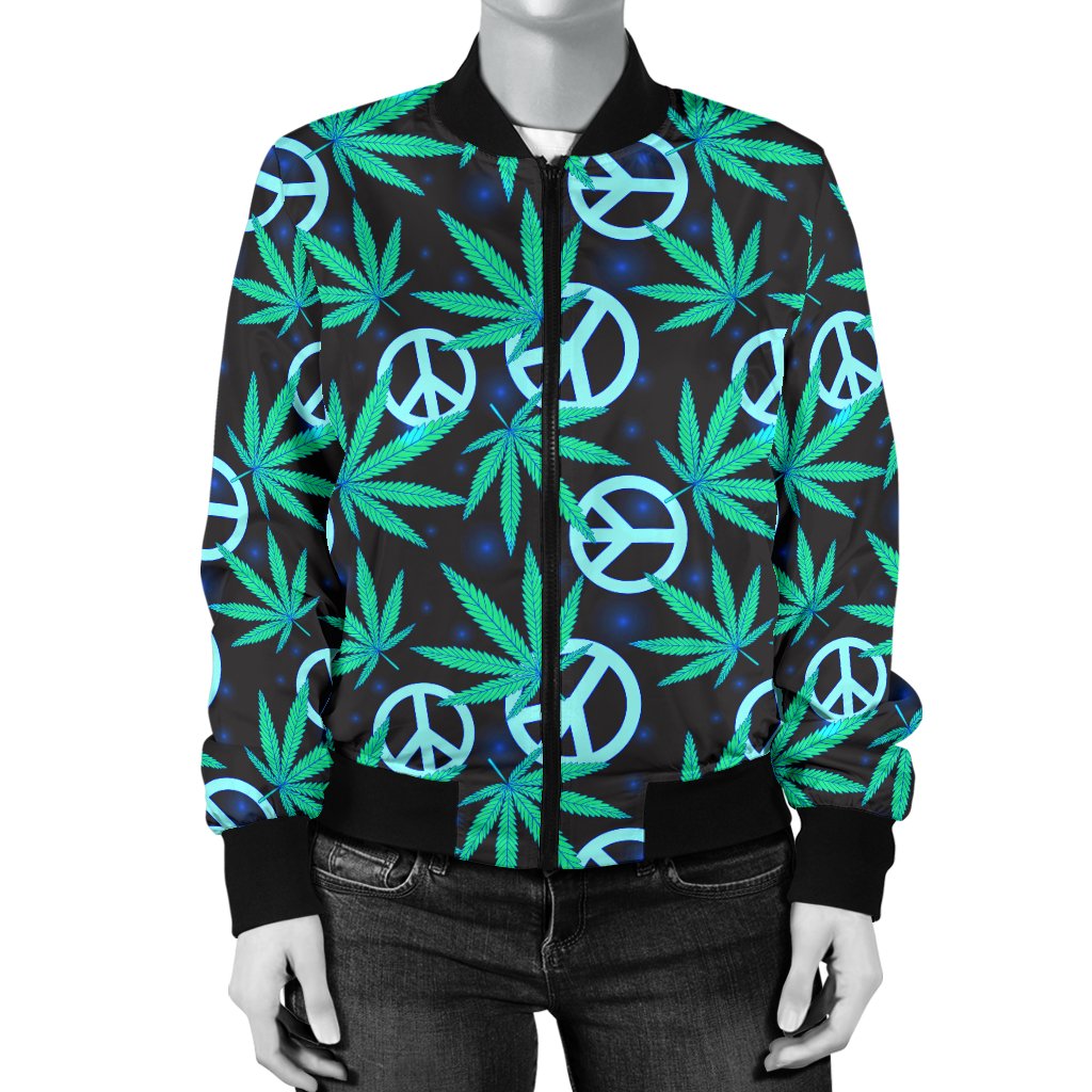 Peace Sign Themed Design Print Women Casual Bomber Jacket
