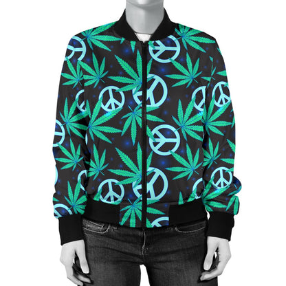 Peace Sign Themed Design Print Women Casual Bomber Jacket