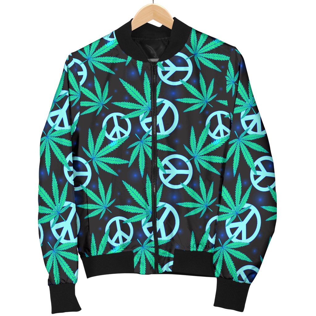 Peace Sign Themed Design Print Women Casual Bomber Jacket