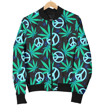 Peace Sign Themed Design Print Women Casual Bomber Jacket