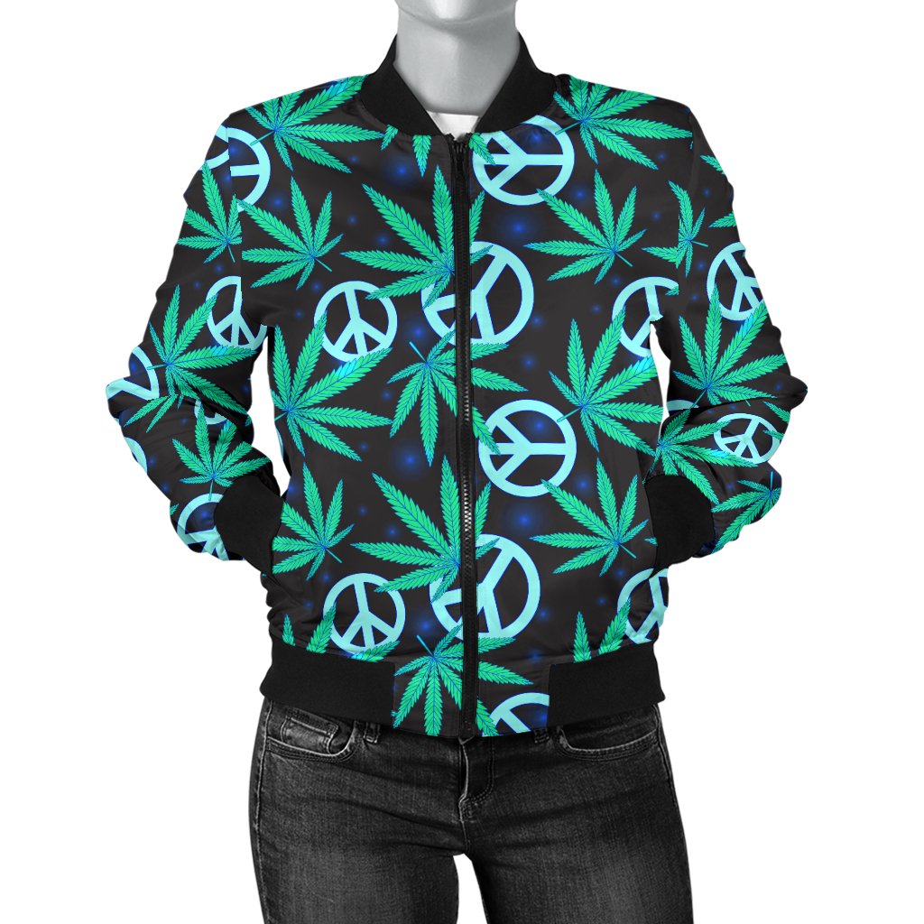 Peace Sign Themed Design Print Women Casual Bomber Jacket