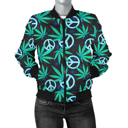 Peace Sign Themed Design Print Women Casual Bomber Jacket
