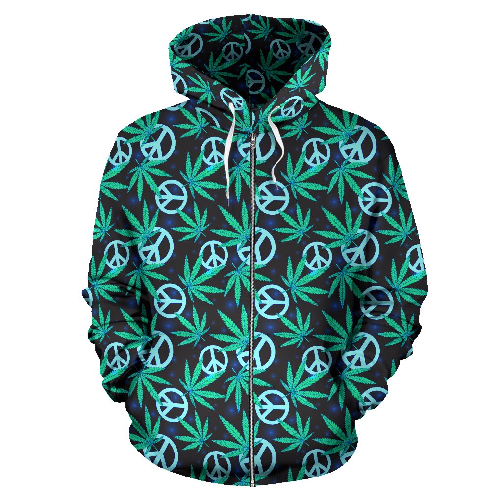 Peace Sign Themed Design Print Zip Up Hoodie