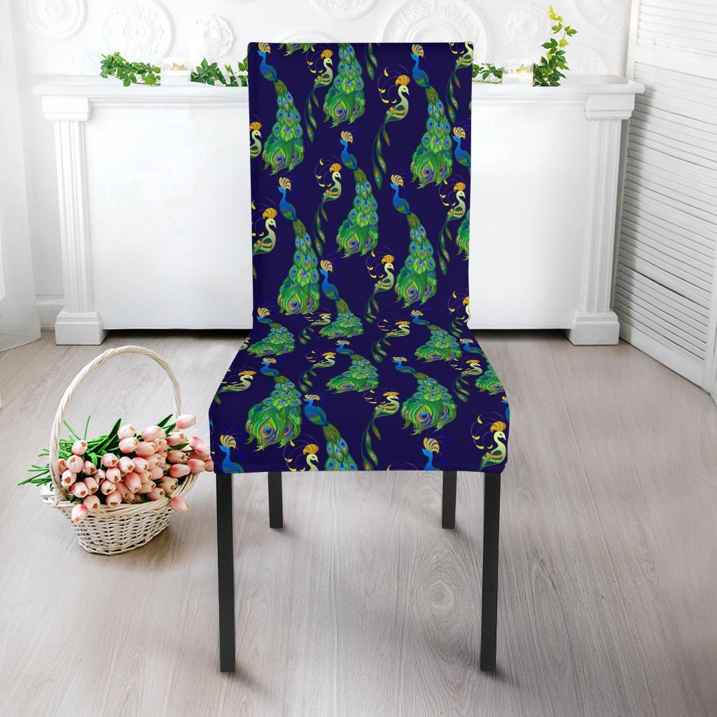 Peacock Art Design Print Dining Chair Slipcover-JTAMIGO.COM