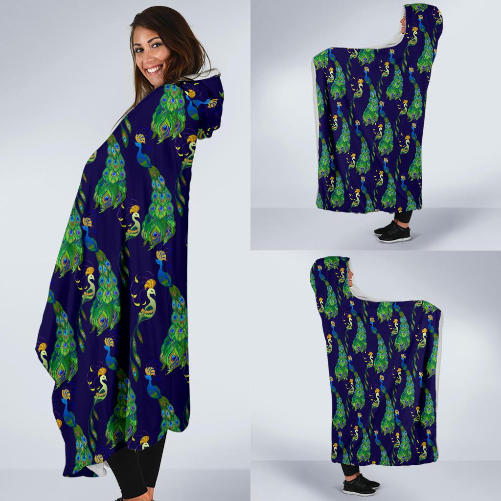 Peacock Art Design Print Hooded Blanket-JTAMIGO.COM