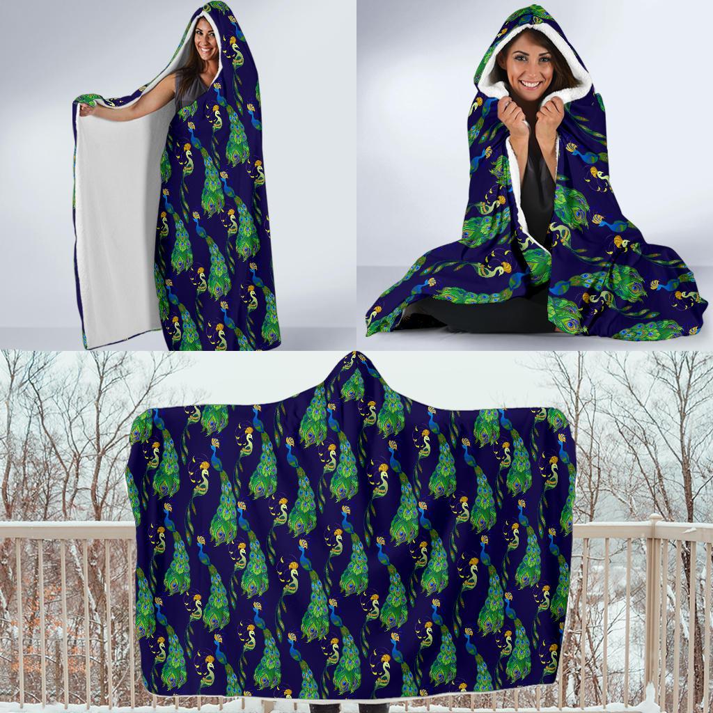 Peacock Art Design Print Hooded Blanket-JTAMIGO.COM