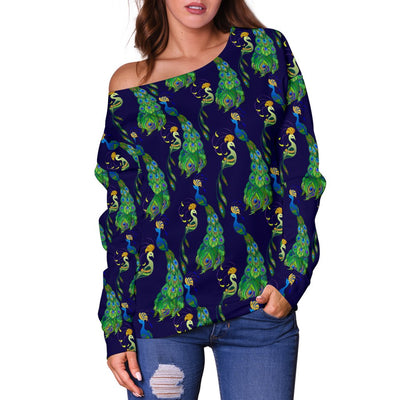 Peacock Art Design Print Off Shoulder Sweatshirt