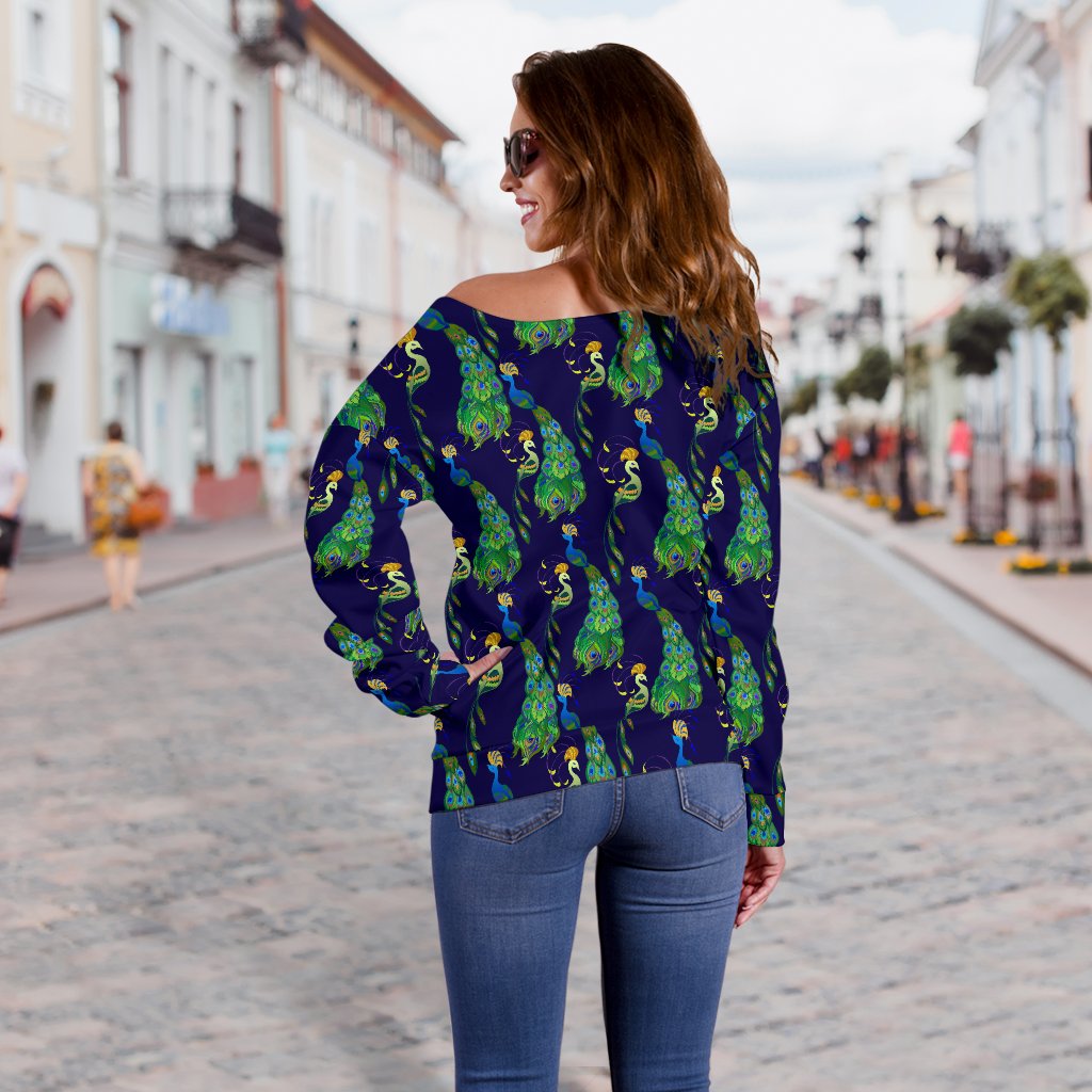 Peacock Art Design Print Off Shoulder Sweatshirt