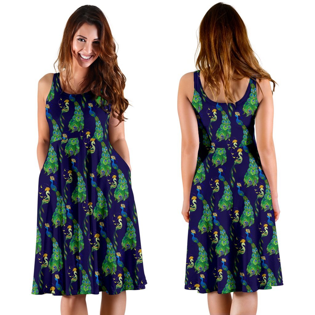 Peacock Art Design Print Sleeveless Dress