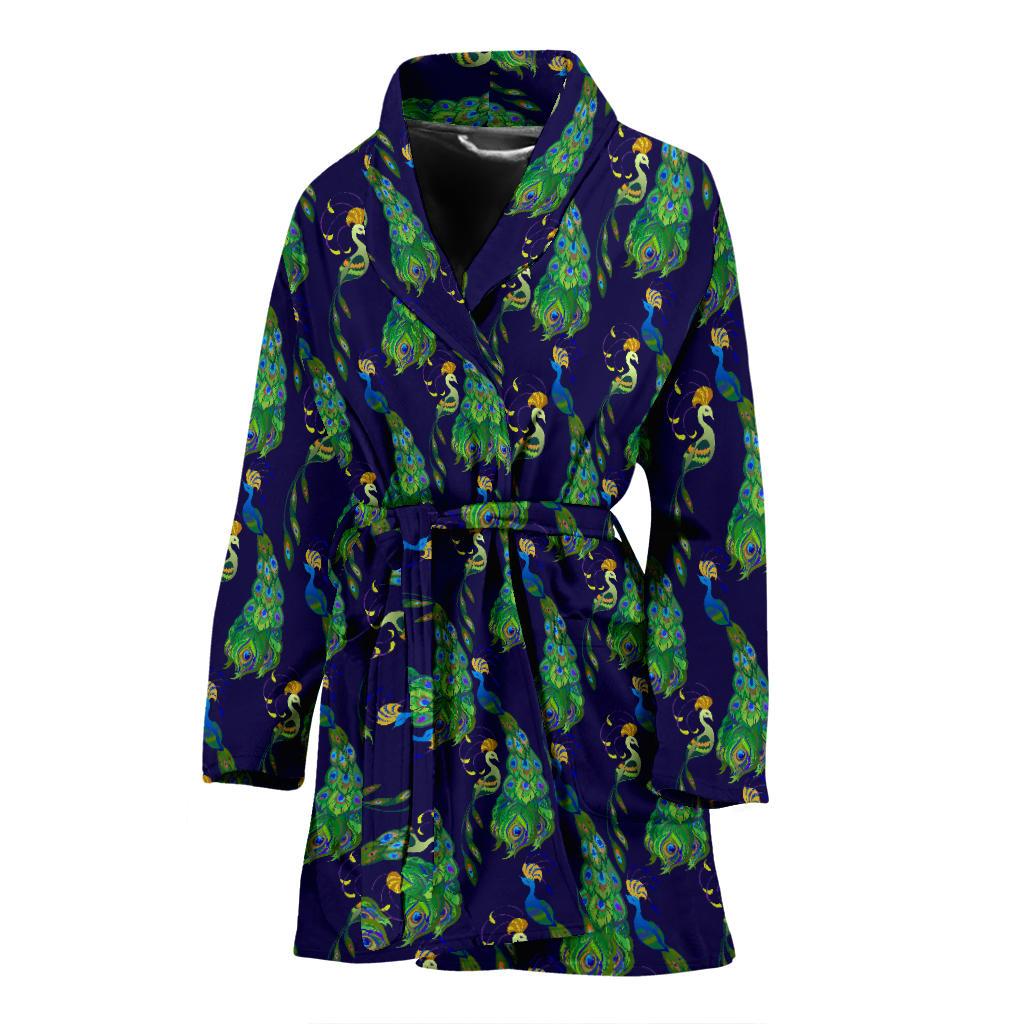 Peacock Art Design Print Women Bath Robe-JTAMIGO.COM