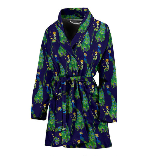 Peacock Art Design Print Women Bath Robe-JTAMIGO.COM