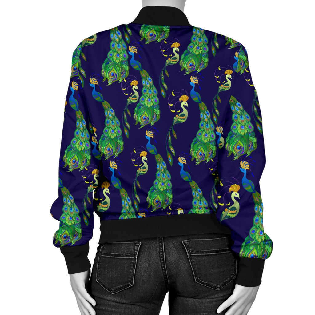 Peacock Art Design Print Women Casual Bomber Jacket