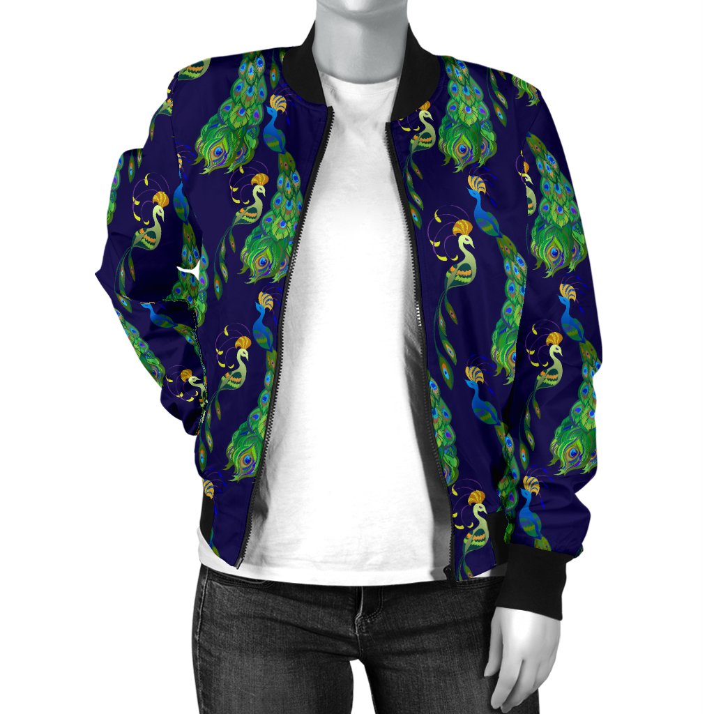 Peacock Art Design Print Women Casual Bomber Jacket
